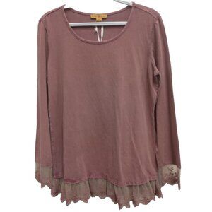 April Cornell Womens Tunic Top Size Medium Blush Pink Lace Trim BOHO Fairy NEW